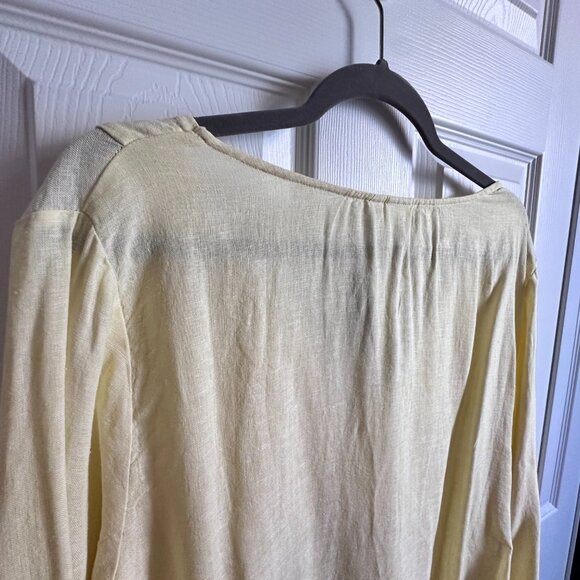 Women's XL Gap Pastel Yellow Linen Blend Split Neck Peasant Boho Blouse NWT - Picture 7 of 9